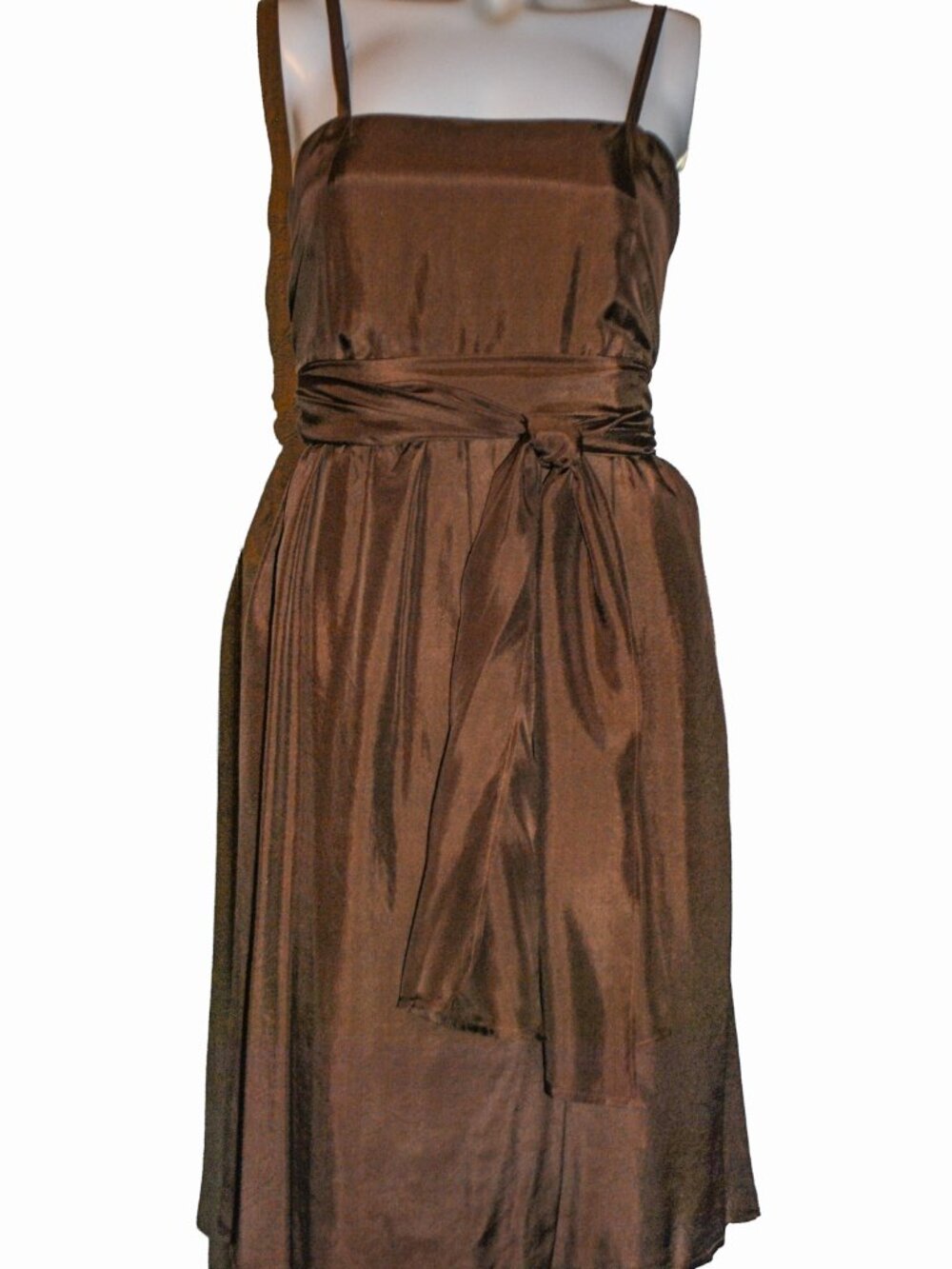 GLAM VINTAGE SOUL Brown Silk Dress Size XS Smocked Back | Minimalist Feminine